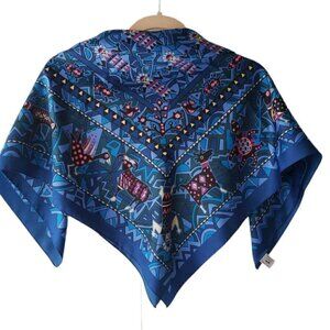 Vintage Jocelyne Mauge Blue & Magenta Scarf With Ethnic Print